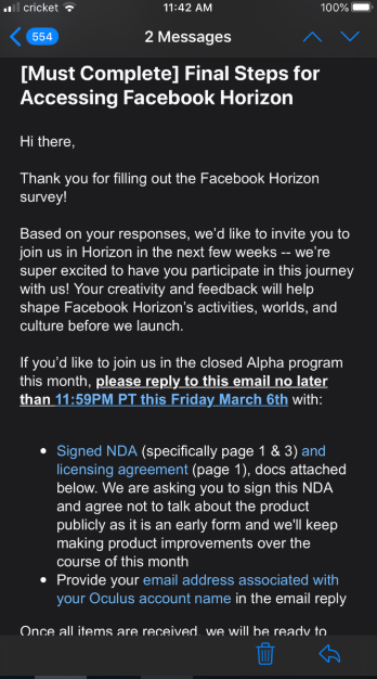 Facebook Horizon Alpha Invite screenshot