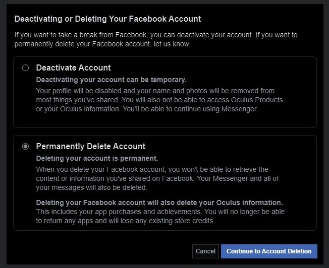 Deactivating or Deleting Your Facebook Account